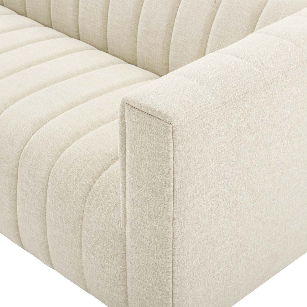 Tufted Sofa, Fabric, Beige, Modern, Living Lounge Room Hotel Lobby Hospitality