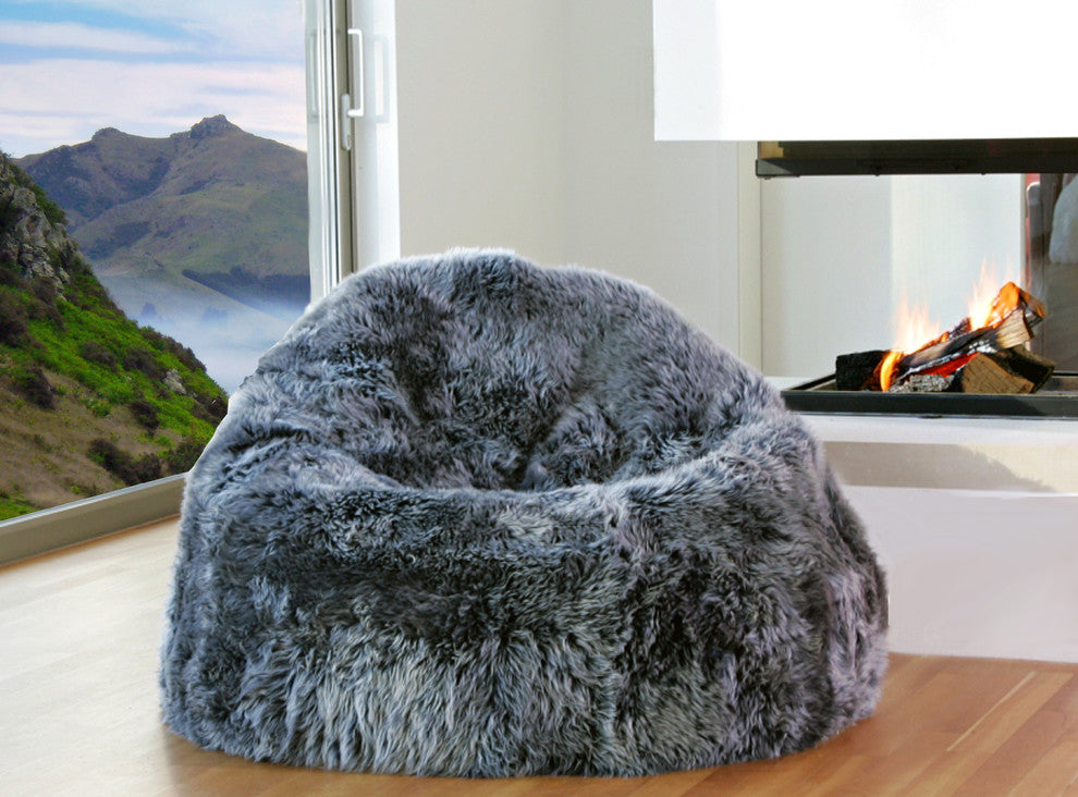 Sheepskin Longwool Lambskin Bean Bag, Steel