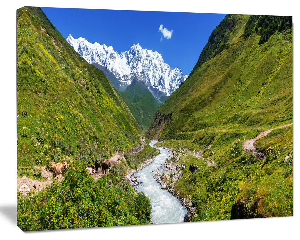 River in Caucasus Mountains, Landscape Canvas Art Print, 40"x30"