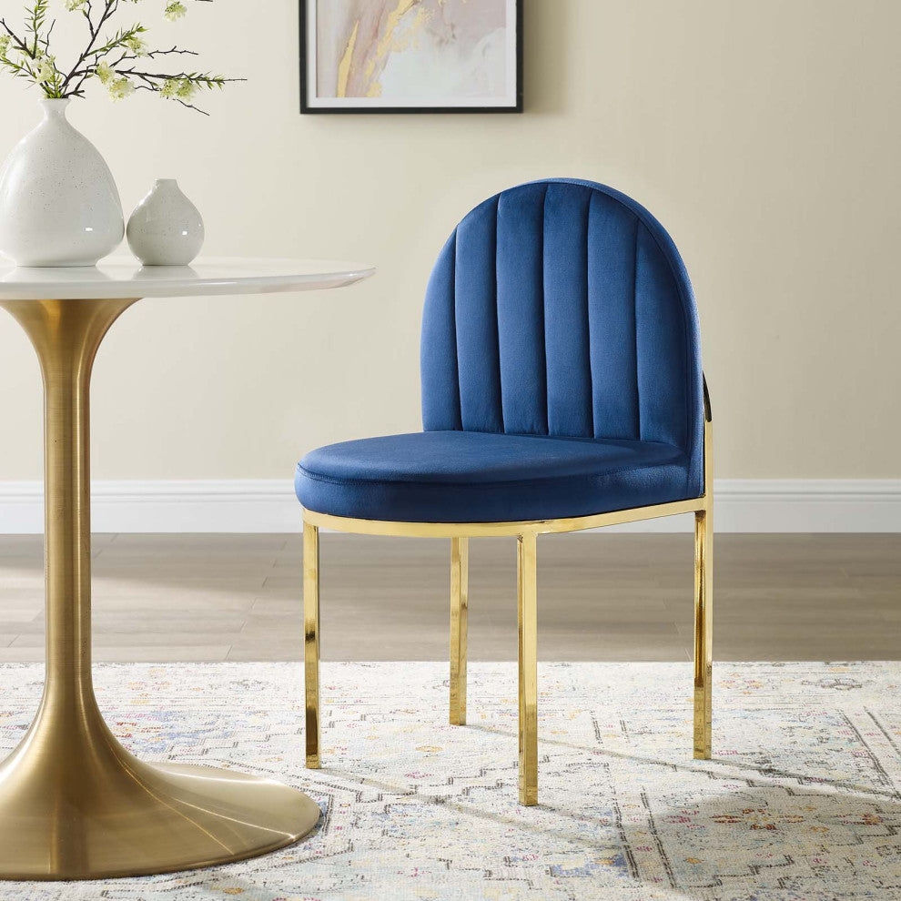 Tufted Side Dining Chair, Velvet, Gold Blue Navy, Modern, Cafe Bistro Restaurant