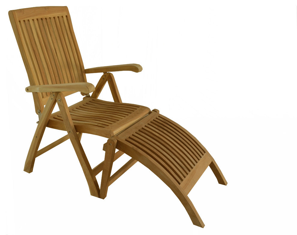 Teak Outdoor Dining Chair Marley Reclining/Folding Arm Chair with Footrest