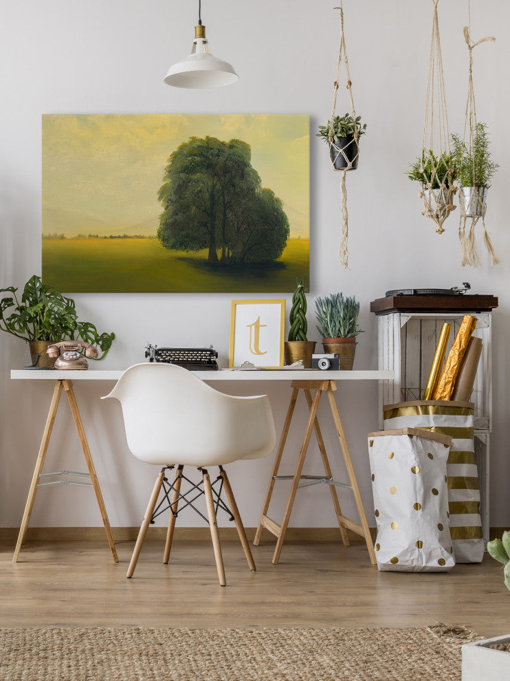"Green Fields and Lone Tree" Painting Print on Wrapped Canvas, 12x8