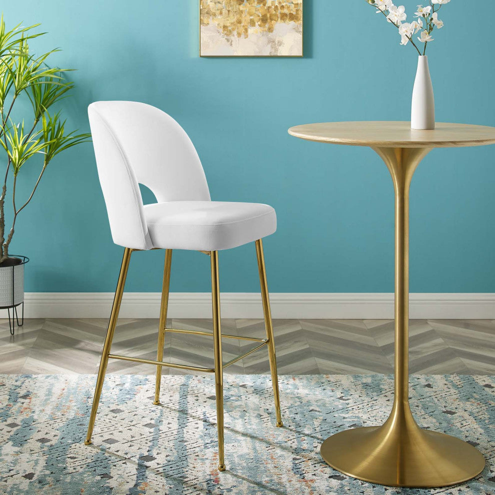 Bar Stool Chair Barstool, Velvet, Metal, White, Bar Pub Cafe Bistro Restaurant