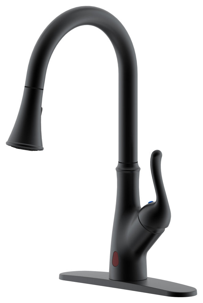 Runfine Hands Free Single-Handle Pull down Sprayer Kitchen Faucet, Matte Black