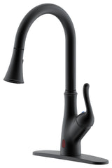 Runfine Hands Free Single-Handle Pull down Sprayer Kitchen Faucet, Matte Black