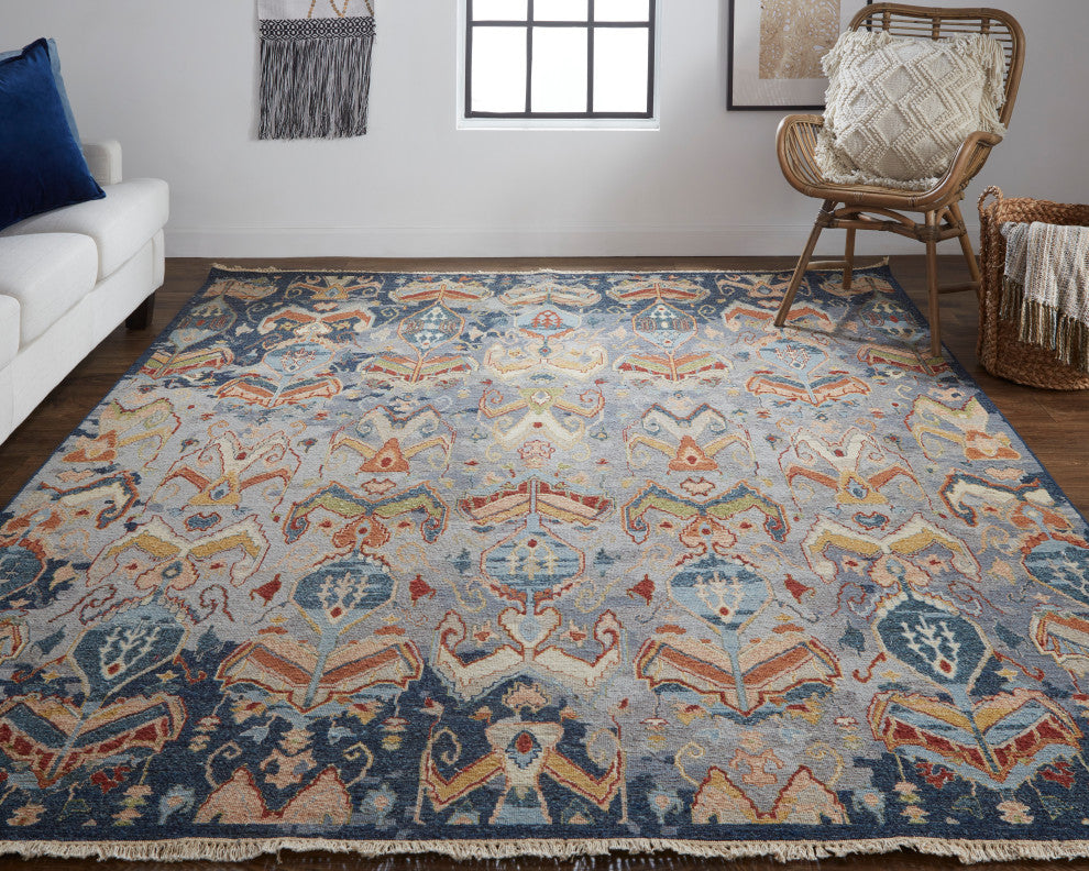 Pierson Transitional Ikat, Blue/Gray/Tan, 8'6"x11'6" Area Rug