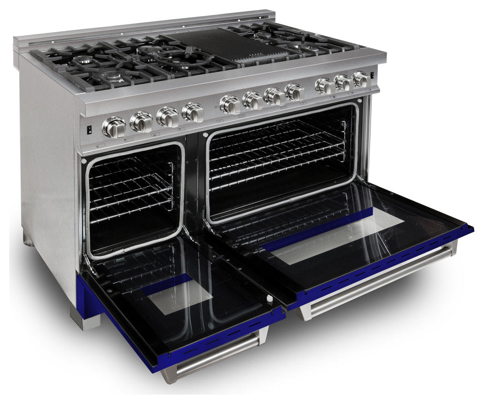 ZLINE 48" Dual Fuel Range, DuraSnow With Blue Matte Door RAS-BM-48