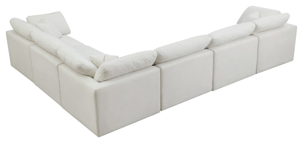 Plush Velvet / Down Standard Comfort L-Shaped Modular Sectional, Cream, 6-Piece: 3 Armless Chair, 3 Corner Chair
