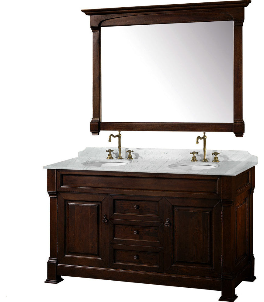 andover 60" Dark Cherry Double Vanity, Carrara Marble Top, White Um Sinks