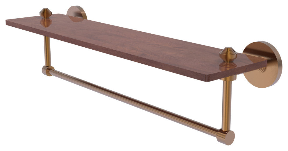 South Beach 22" Solid Wood Shelf with Towel Bar, Brushed Bronze