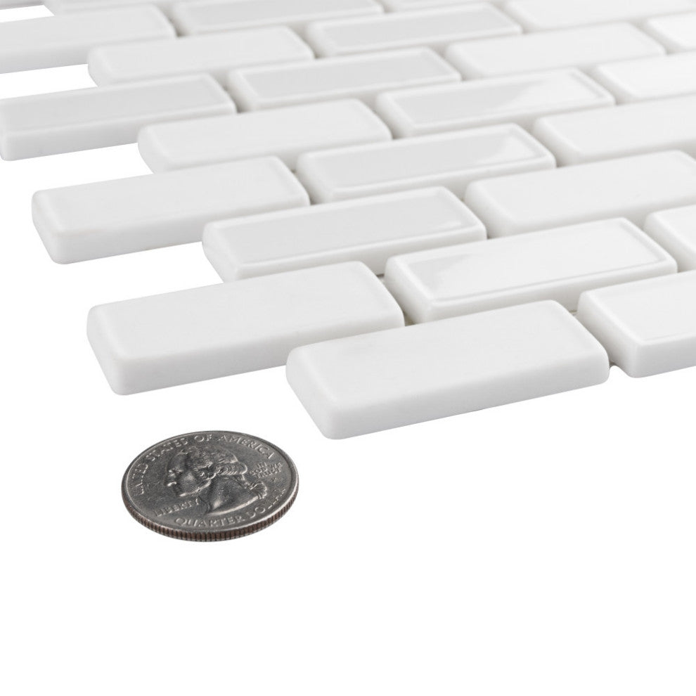 Expressions Recessed Subway White Glass Floor and Wall Tile