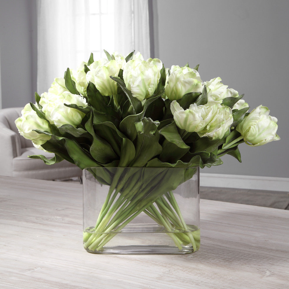 Oval White Double Tulip Bouquet Centerpiece Vase Spring Blossom