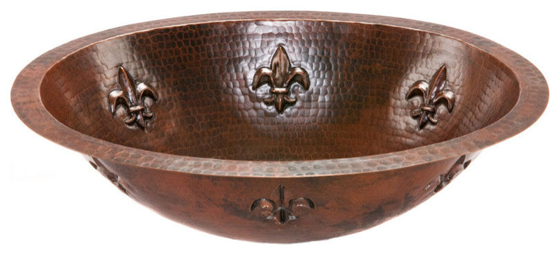 LO19FFLDB Fleur De Lis Under Mount Hammered Copper Sink