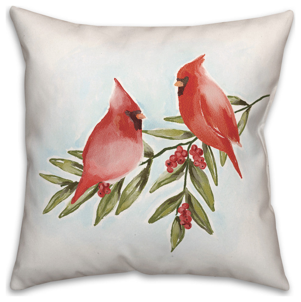 Two Cardinals On Leaves 2 18x18 Spun Poly Pillow