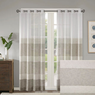 Madison Park Hayden Woven Faux Linen Striped Window Sheer, Neutral