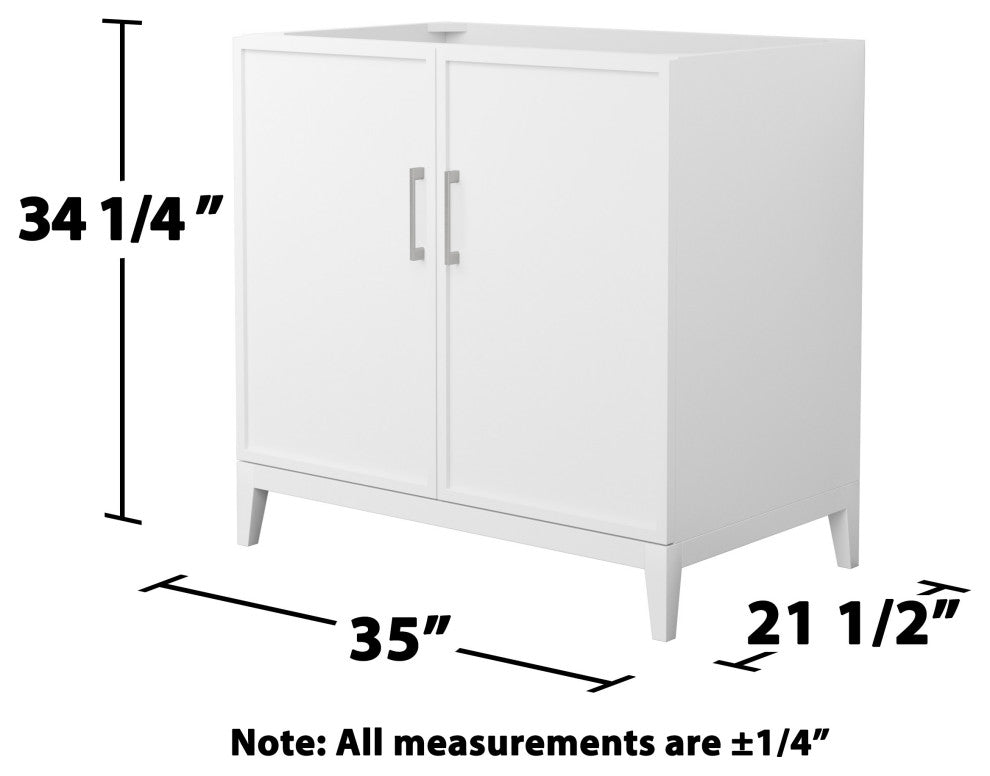 Elan 36" Single Vanity, White, No Top, No Sink, Nickel Trim