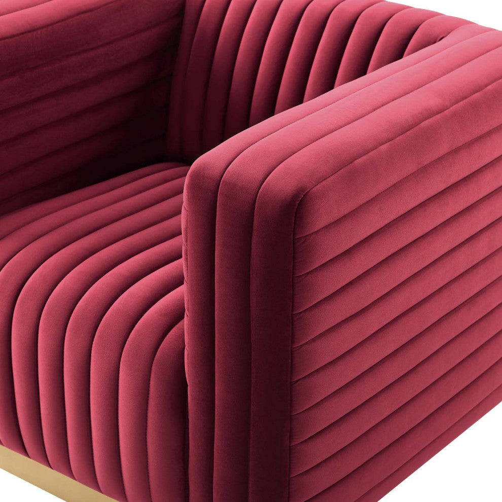 Tufted Armchair Accent Chair, Velvet, Red, Modern, Living Lounge Hospitality
