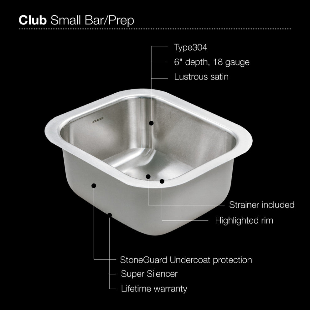 Houzer CS-1307-1 Club Series Undermount Small Bar/ Prep Sink