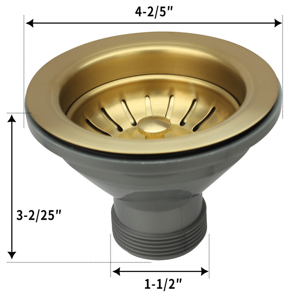 Copper Kitchen Sink Stopper for 3.5" Standard Strainer Drain, Brushed Gold