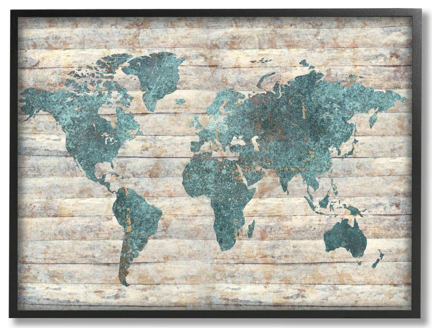 Intriguing Blue Patterned Map on Rustic Design11x14