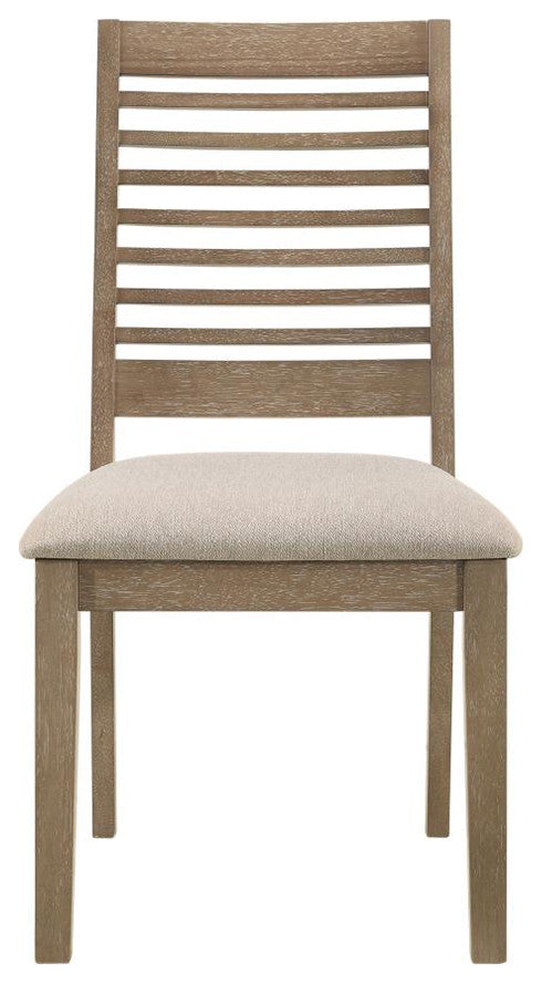 Set of 2 Upholstered Dining Chair With Ladder Back, Brown Washed and Latte