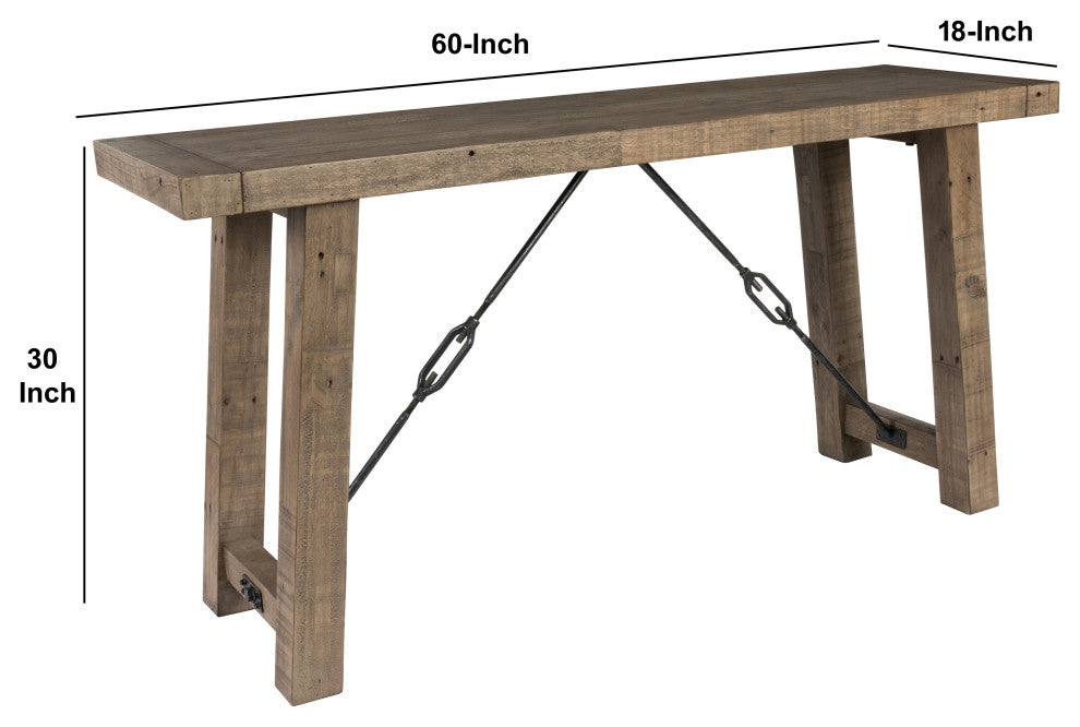Benzara BM203611 Reclaimed Wood Console Table With Grains, Weathered Gray