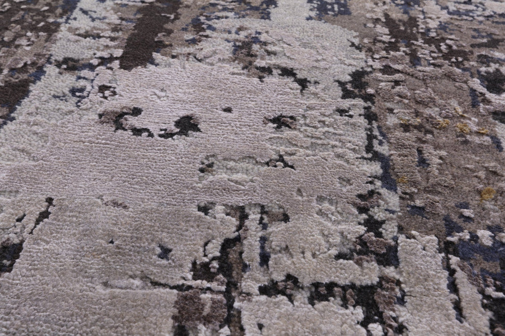 6' Round Wool & Silk Abstract Hand-Knotted Rug - Q14870