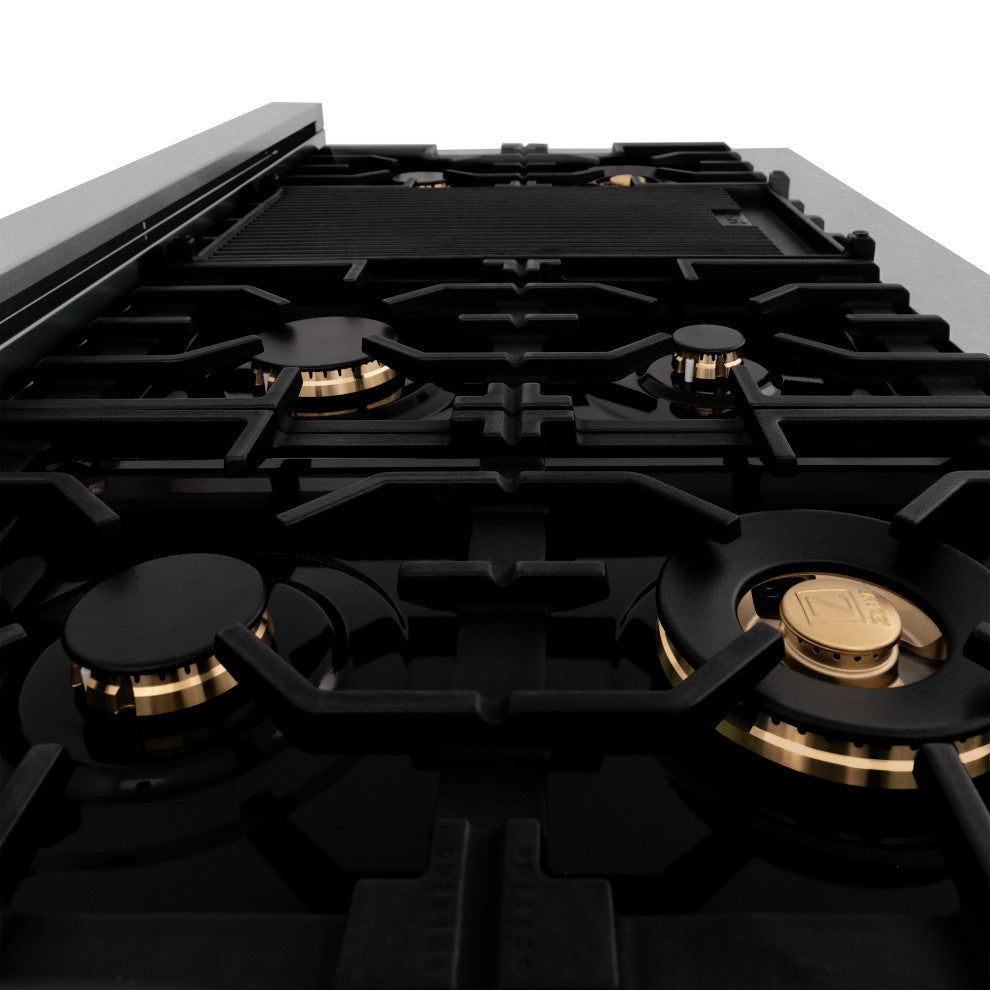 ZLINE 60" Dual Fuel Range, DuraSnow With Brass Burners RAS-SN-BR-60