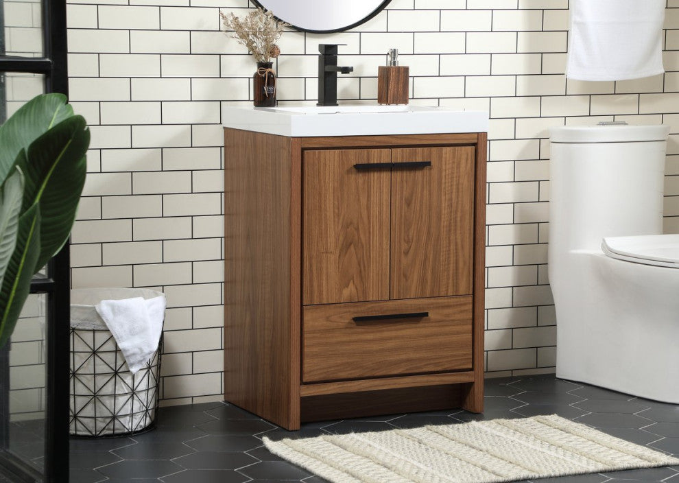 Walker Walnut Brown-Light Bathroom Vanity, Walnut Brown, 24"