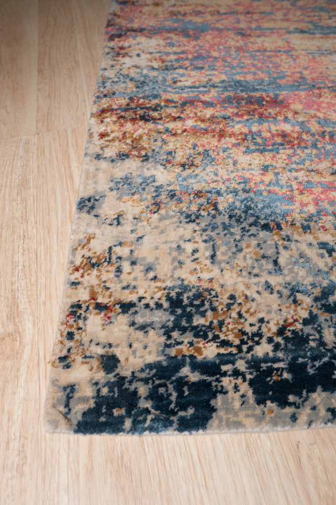 EORC Gold/Dark Teal Hand Crafted Wool and Viscose Hand Crafted Rug 5'x8'