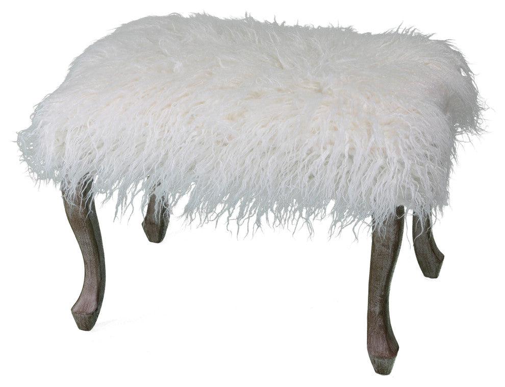 Cortesi Home Harlow Bench Ottoman, White Faux Fur