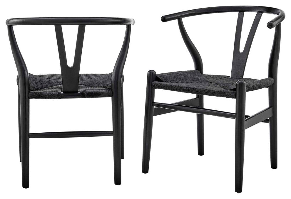 Side Dining Chair, Set of 2, Black, Wood, Modern, Cafe Bistro Hospitality