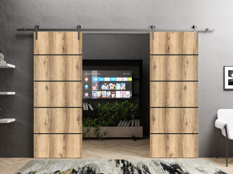 Sturdy Double Barn Door 48 x 84 with | Planum 0015 Oak with  | 13FT