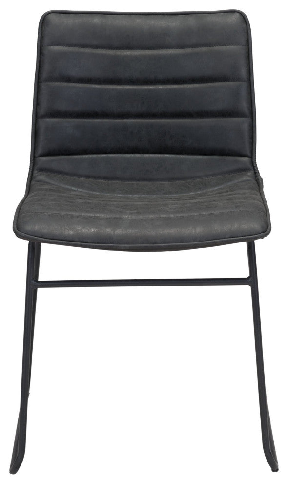 Dining Chair, Set of 2, Faux Vinyl Leather, Steel, Vintage Black, Cafe Bistro