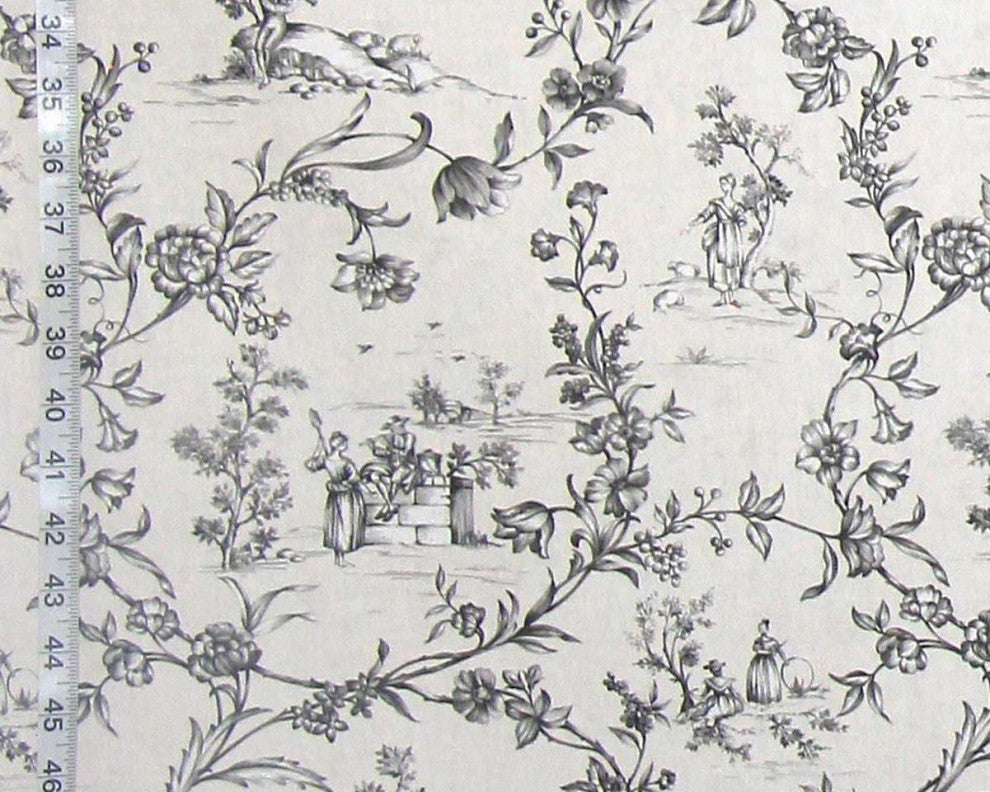 Black beige toile fabric French country home decorating material, Standard Cut