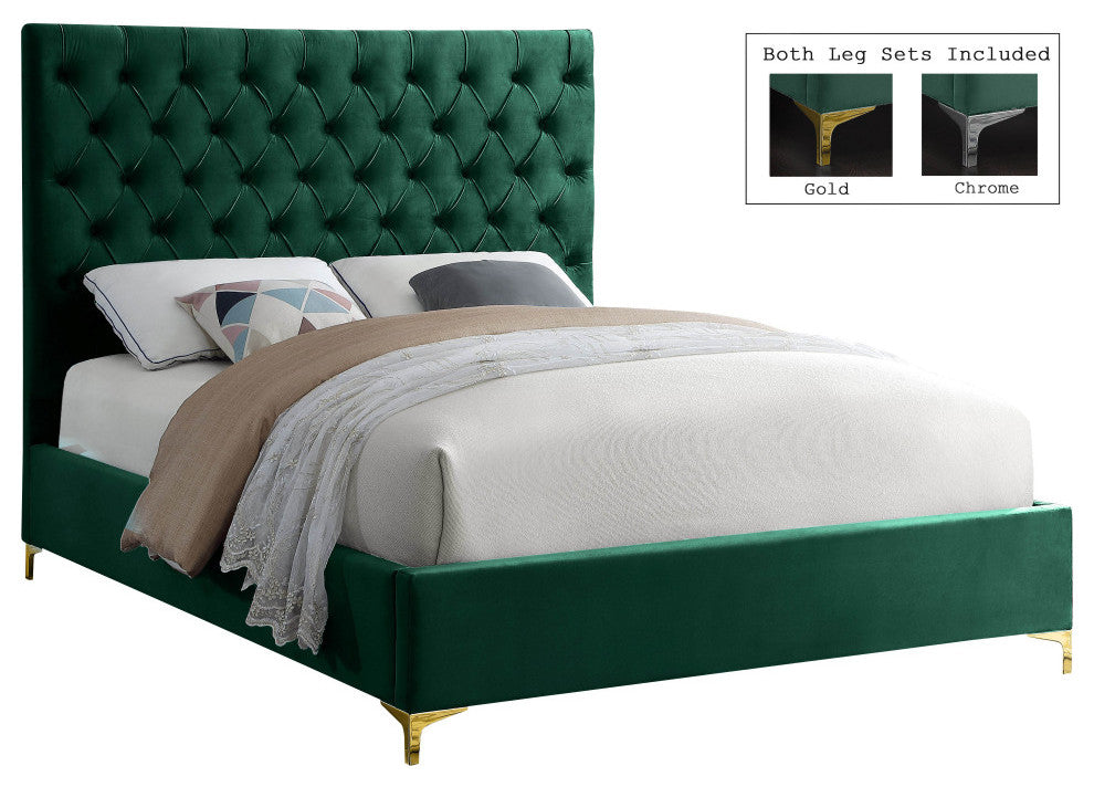 Cruz Velvet Upholstered Bed, Green, King