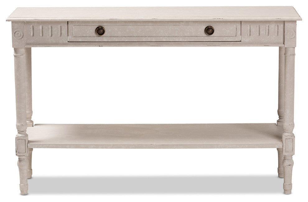 Ariella Country Cottage Farmhouse Whitewashed 1-Drawer Console Table