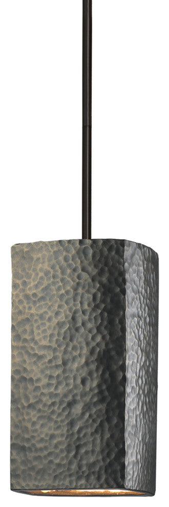 Rectangle Pendant, Hammered Brass, Matte Black, Incandescent