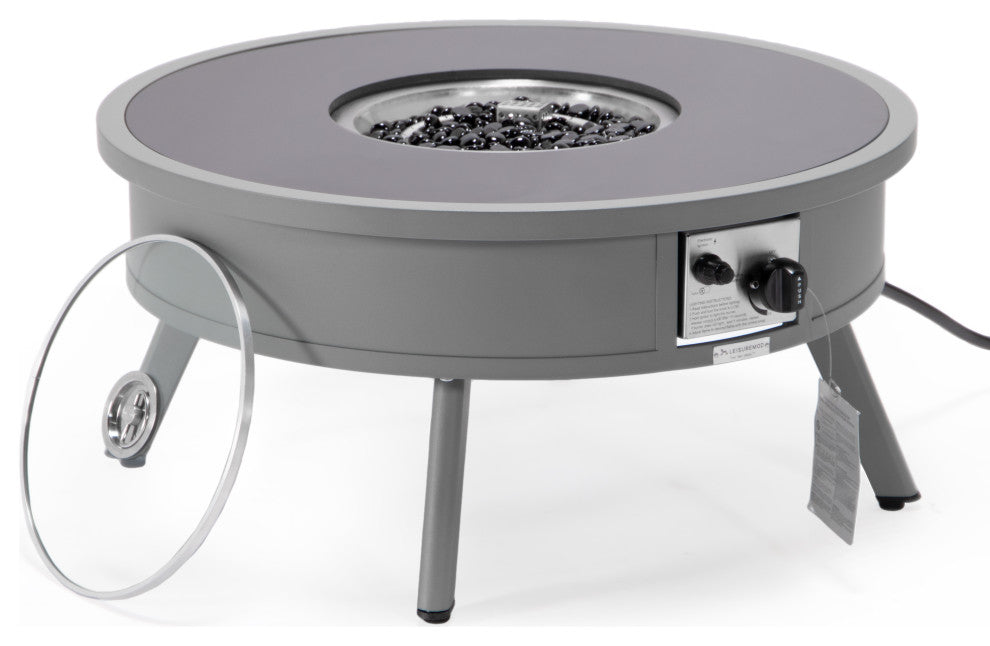 Leisuremod Walbrooke Patio Round Fire Pit Table With Aluminum Frame, Gray