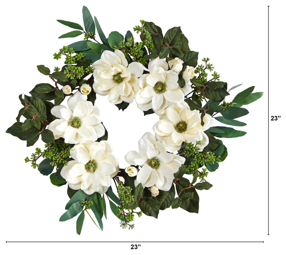 23" Magnolia, Eucalyptus and Berries Artificial Wreath