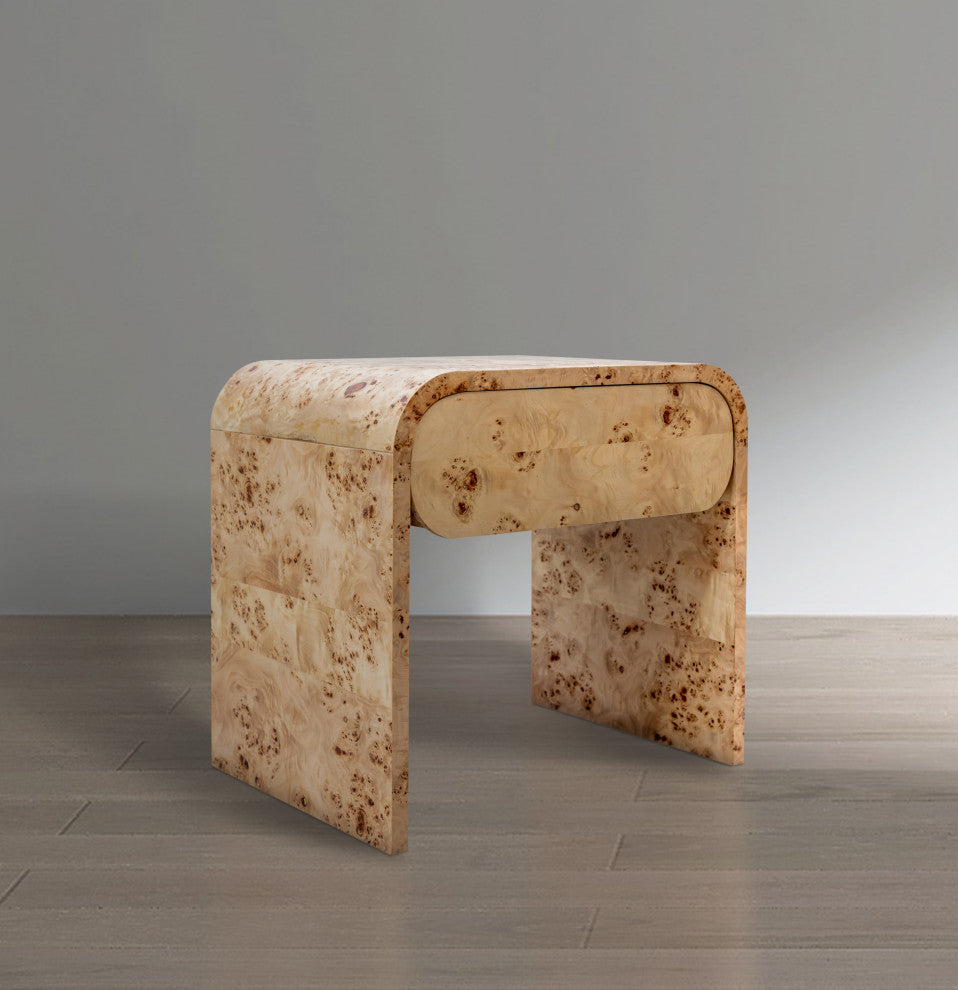 Meridian Furniture Cresthill Nightstand, Ash Burl Wood