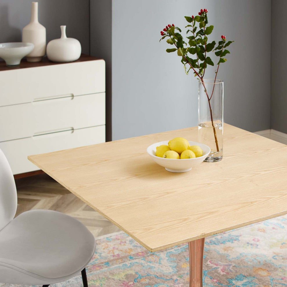 Dining Table, Square, Wood, Rose Gold Brown Natural, Modern, Bistro Restaurant