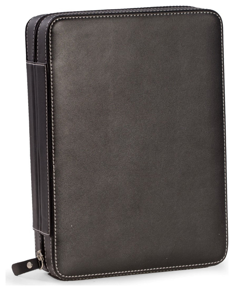 Black Leather Two Watch and Two Sunglass Travel Case, Zipper Closure