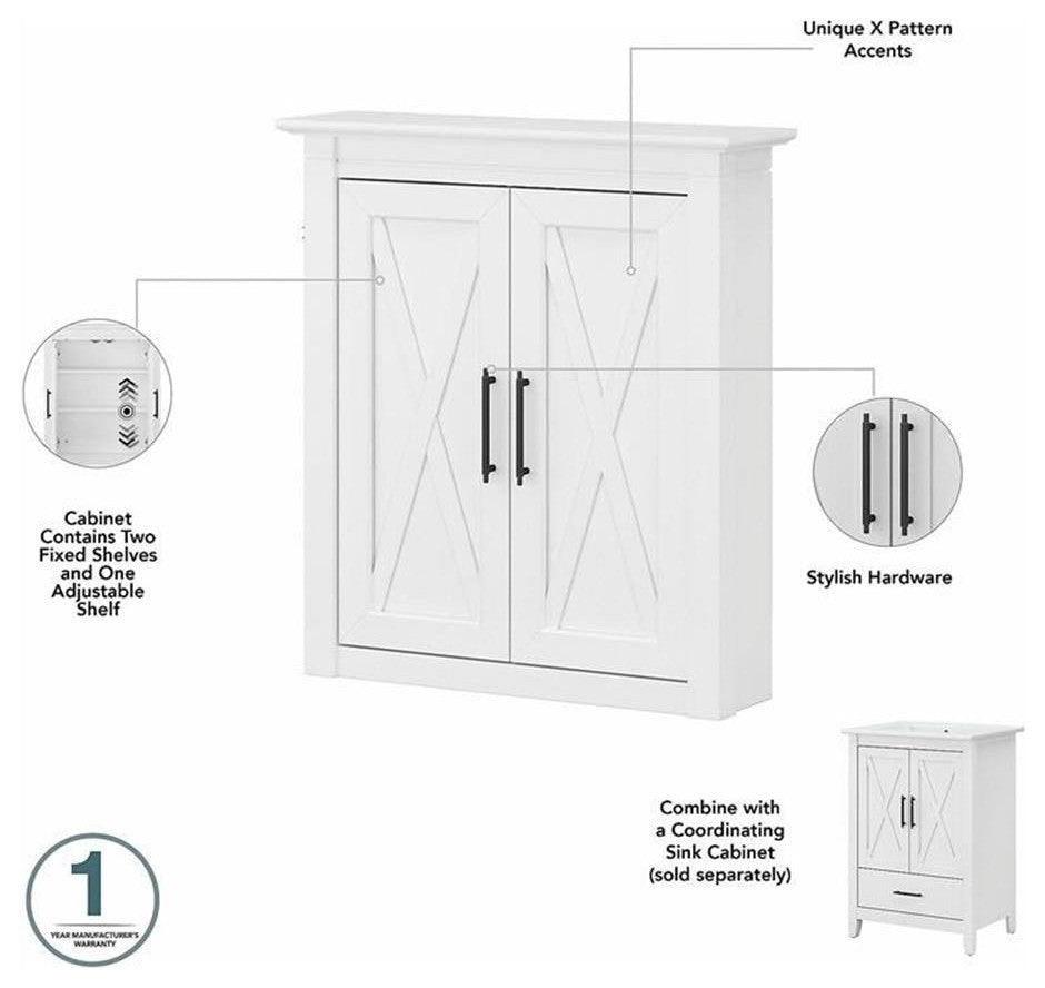 Key West Bathroom Wall Cabinet with Doors in White Ash - Engineered Wood