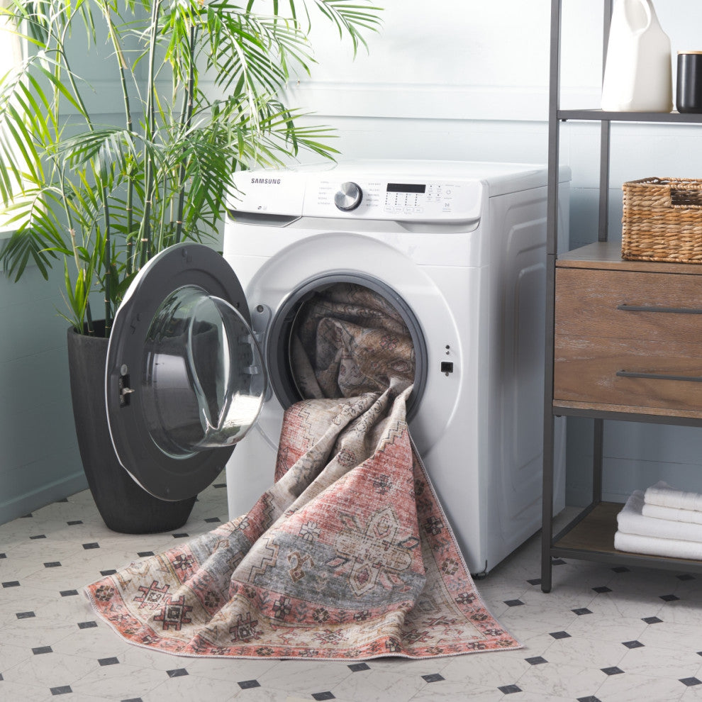 Safavieh Arizona Machine-Washable Collection ARZ229 Rug, Olive/Red, 6'x9'