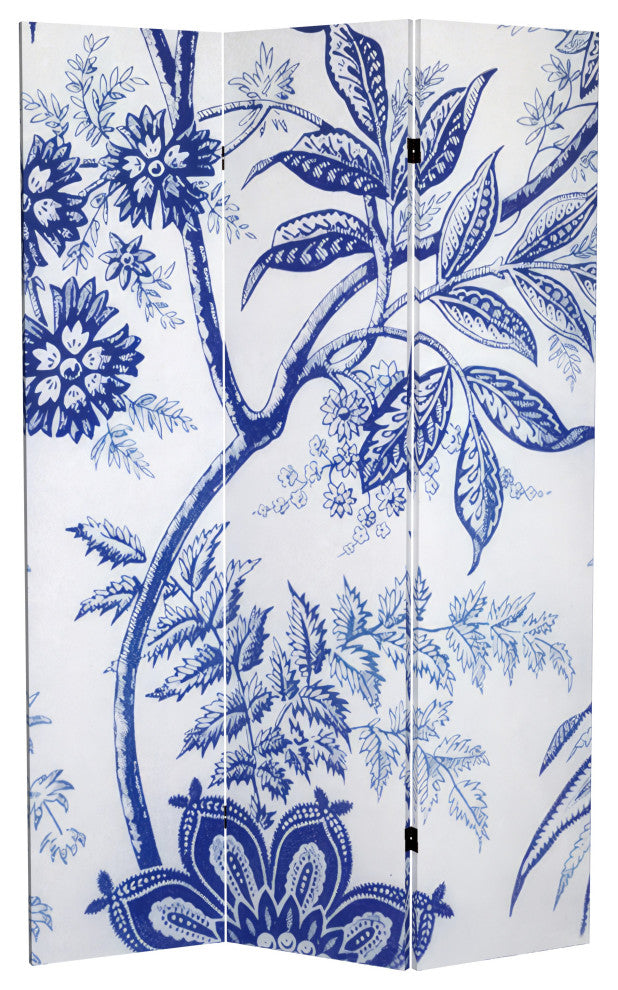 6'' Tall Blue Toile Double Sided Room Divider
