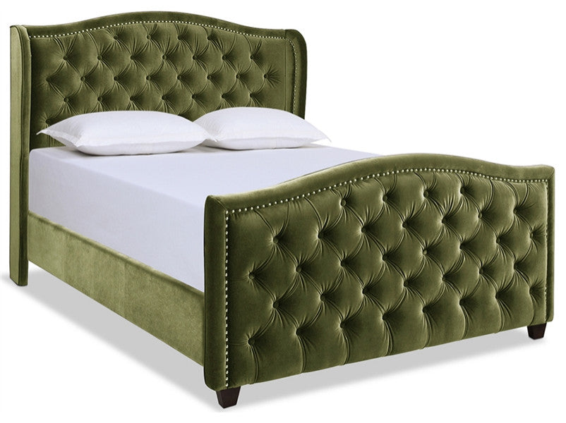 Jennifer Taylor Home Marcella Tufted Wingback Queen Bed Olive Green