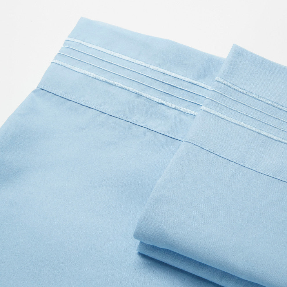 Linum Home Textiles 1800 TC Brushed Microfiber Sheet Set with 4 Line Embroidery