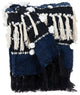 Navy Blue Boho Woven Handloom Throw With Pom Pom