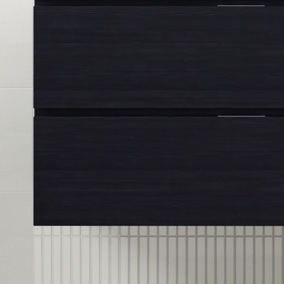 Boutique Bath Vanity, Black, 72", Double Sink, Wall Mount